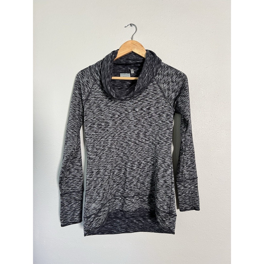 Athleta Women’s Grey Tranquility Cowl Neck Space Dye Sweater Sz XS Thumbholes